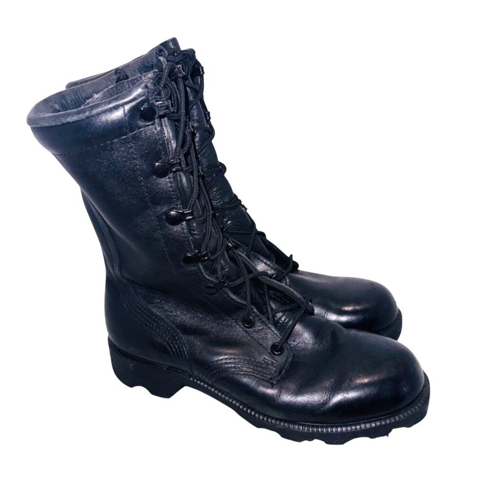 Black Biker Leather Military Combat Boots 4 USA-Made Heavy-Duty Lace-Up Lug Sole